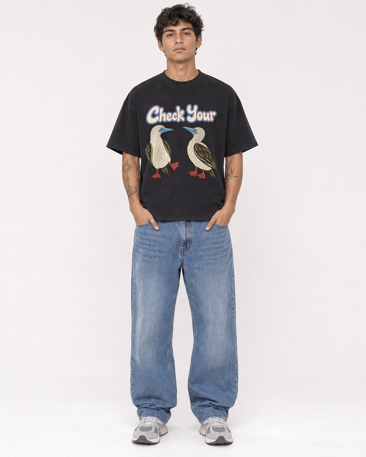 Mockup Boxy Heavyweight Tee Black male full-body 06