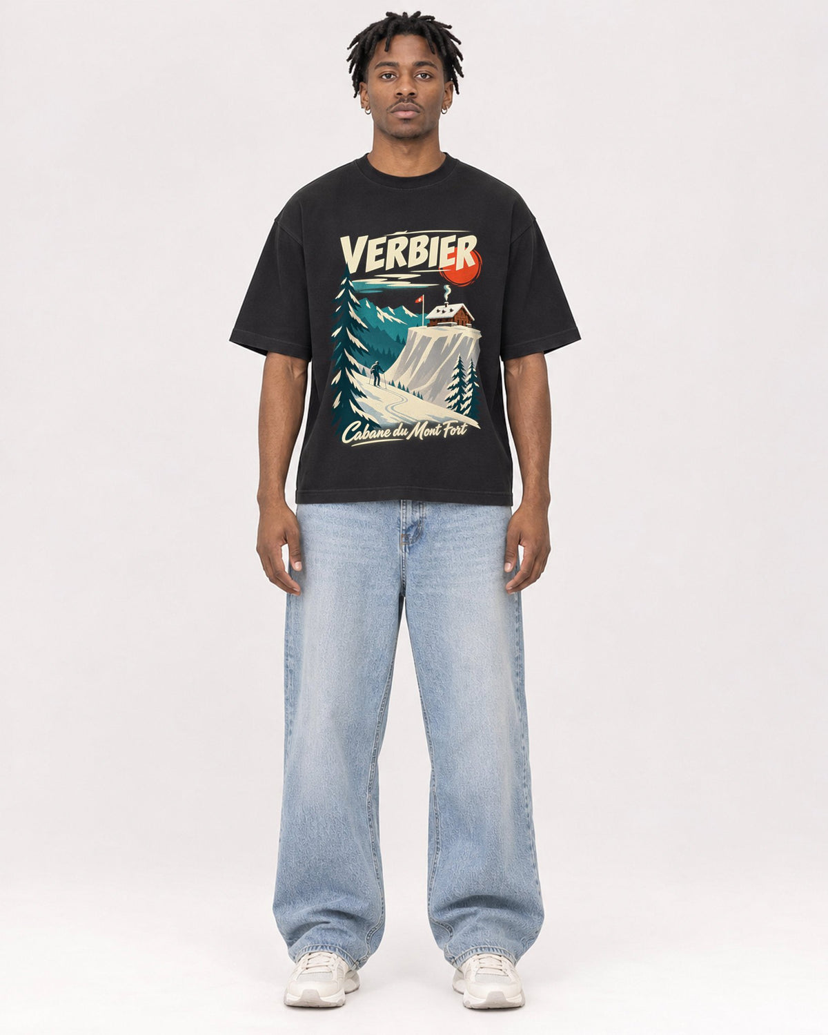 Mockup Boxy Heavyweight Tee Black male full-body 05