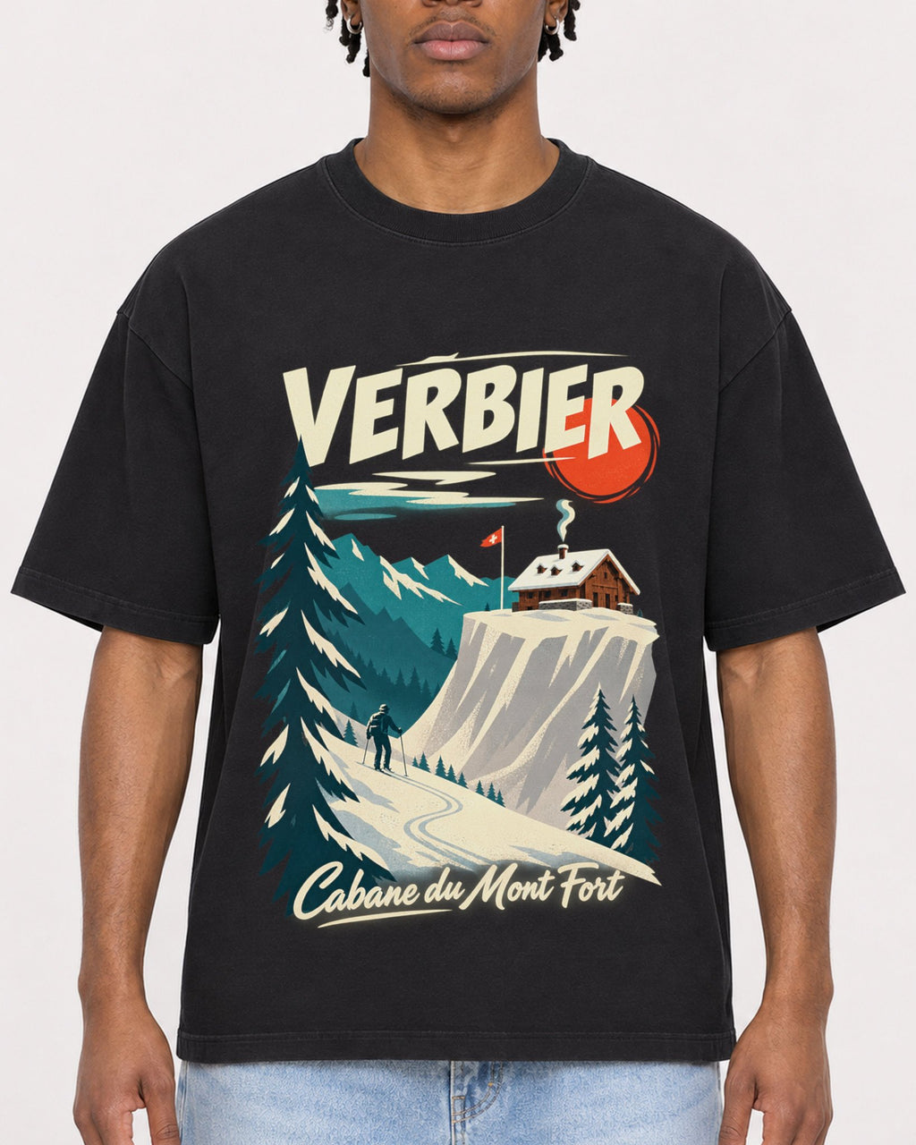 Mockup Boxy Heavyweight Tee Black male close-up 05