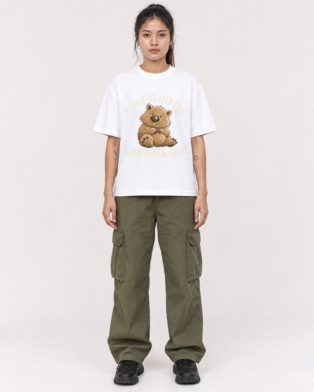 Mockup Boxy Heavyweight Tee White female full-body 42