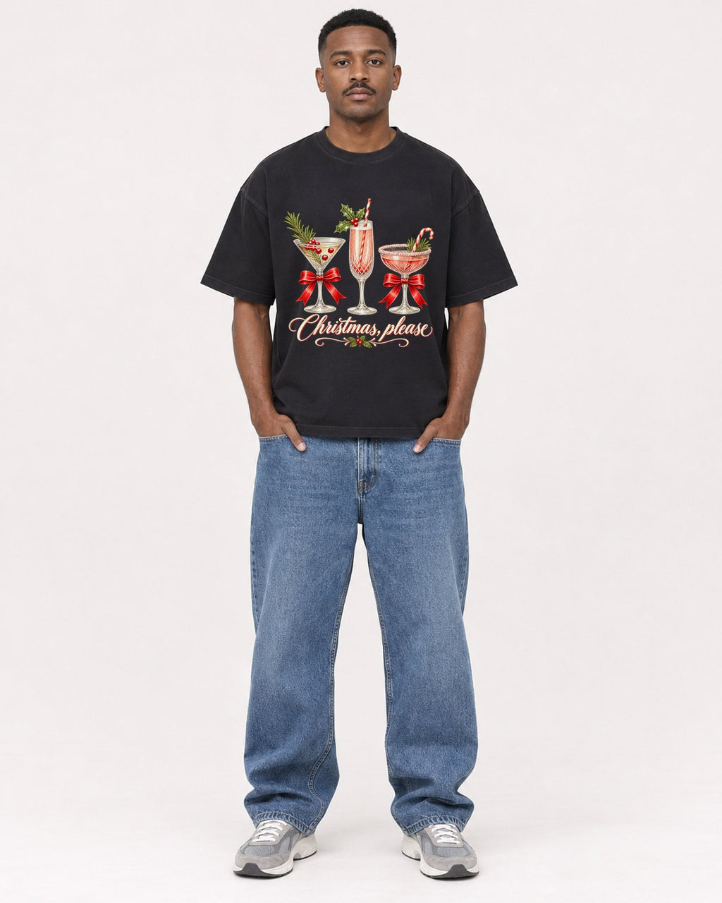 Mockup Boxy Heavyweight Tee Black male full-body 14