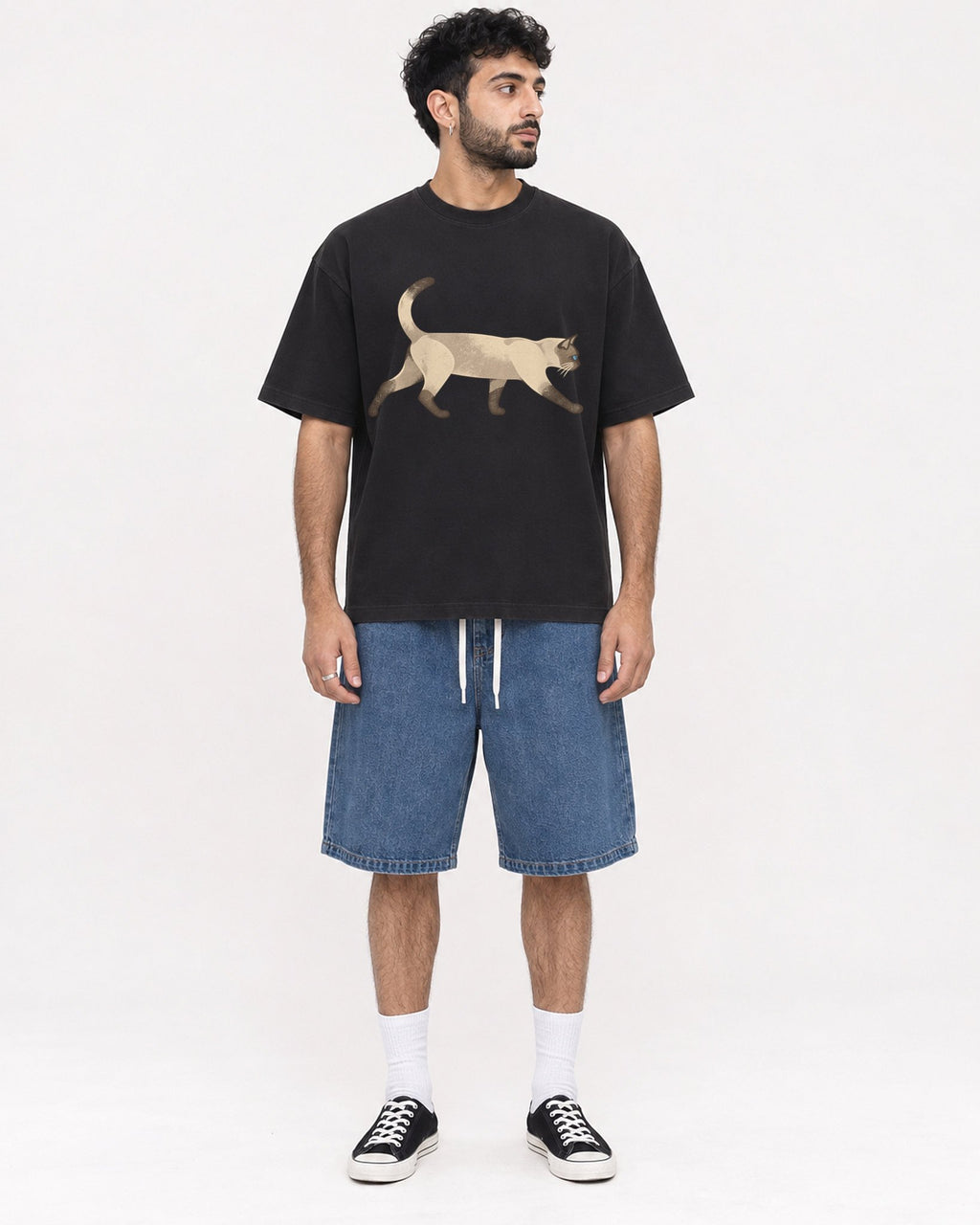 Mockup Boxy Heavyweight Tee Black male full-body 07