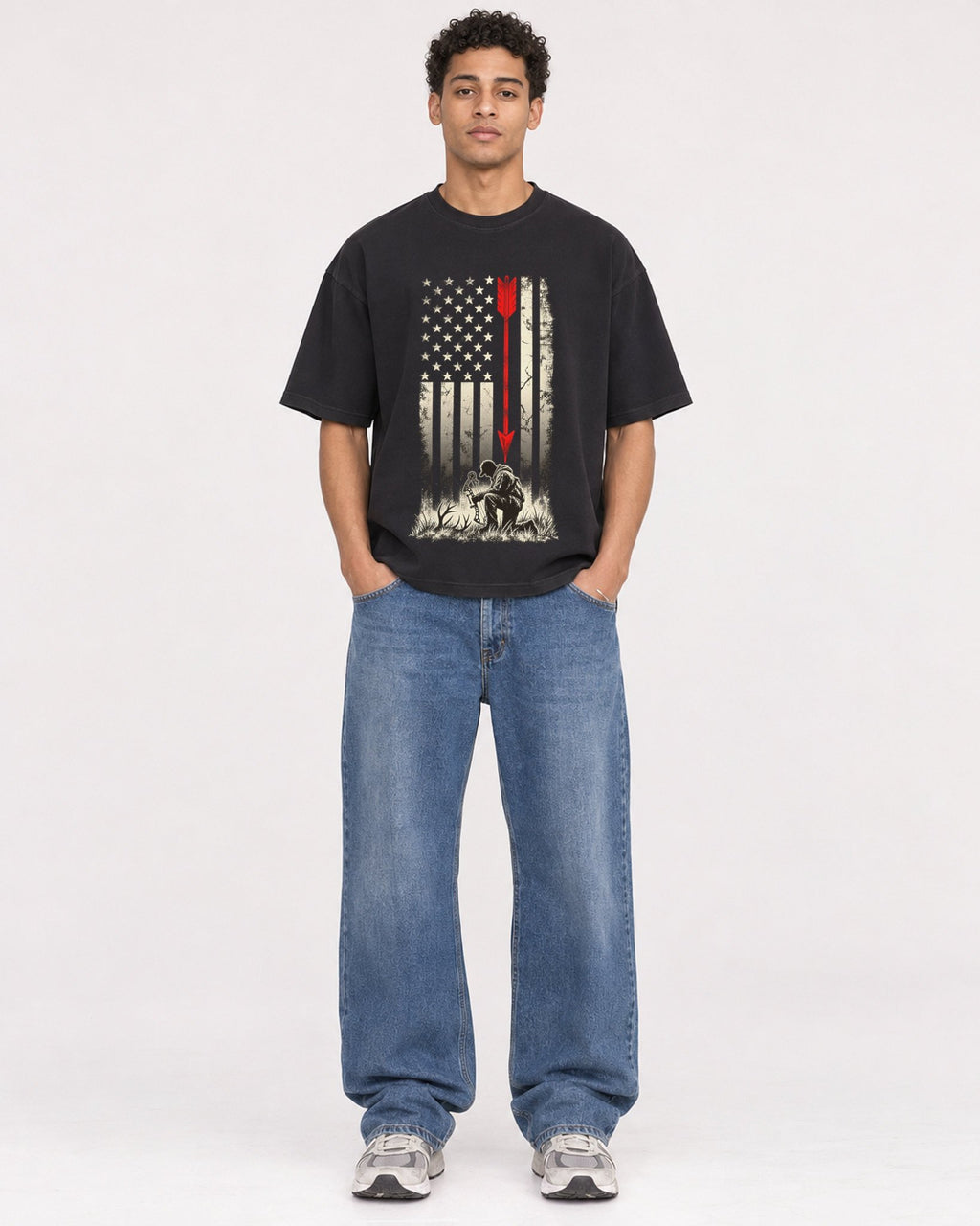 Mockup Boxy Heavyweight Tee Black male full-body 10