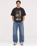 Mockup Boxy Heavyweight Tee Black male full-body 10