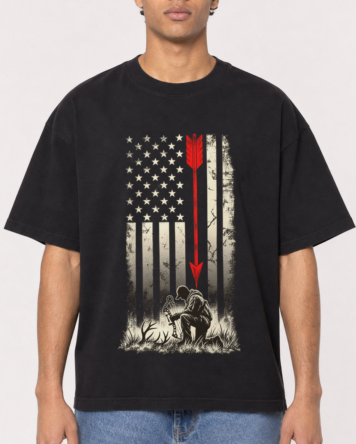 Mockup Boxy Heavyweight Tee Black male close-up 10