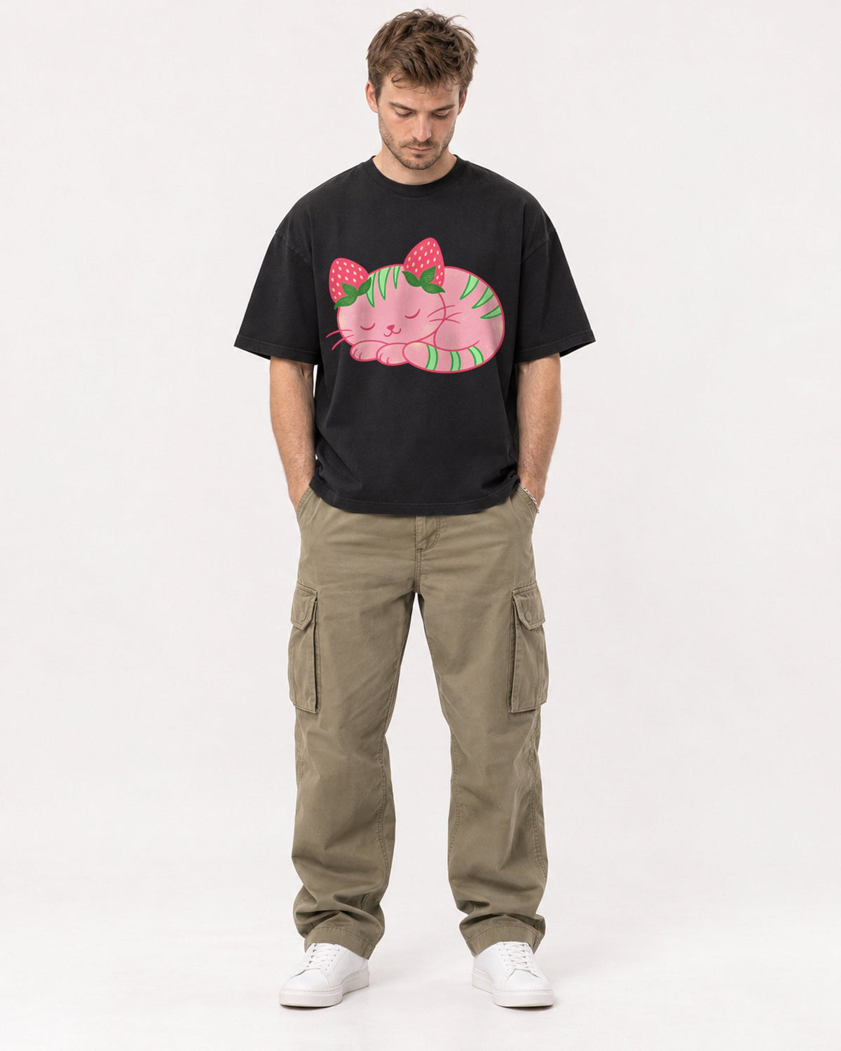 Mockup Boxy Heavyweight Tee Black male full-body 08