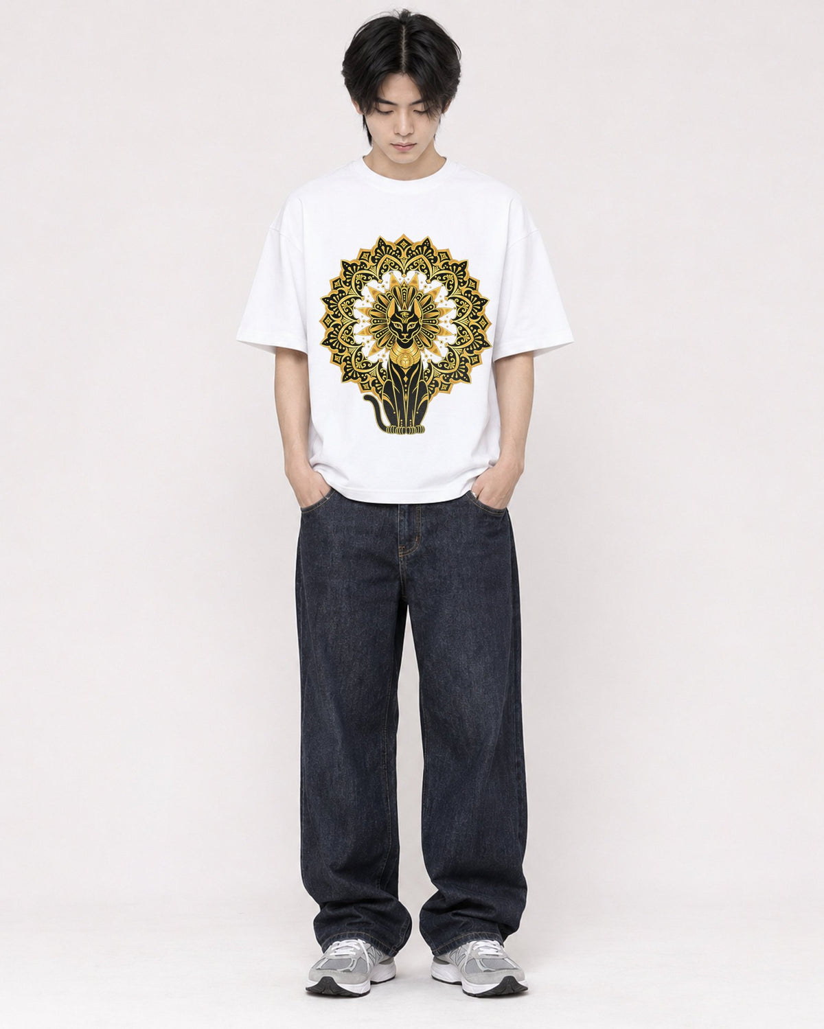 Mockup Boxy Heavyweight Tee White male full-body 11