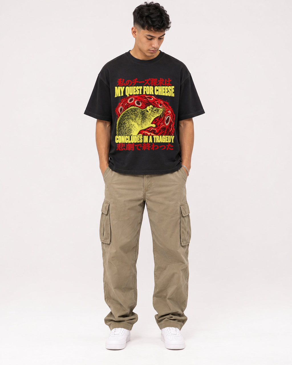 Mockup Boxy Heavyweight Tee Black male full-body 16