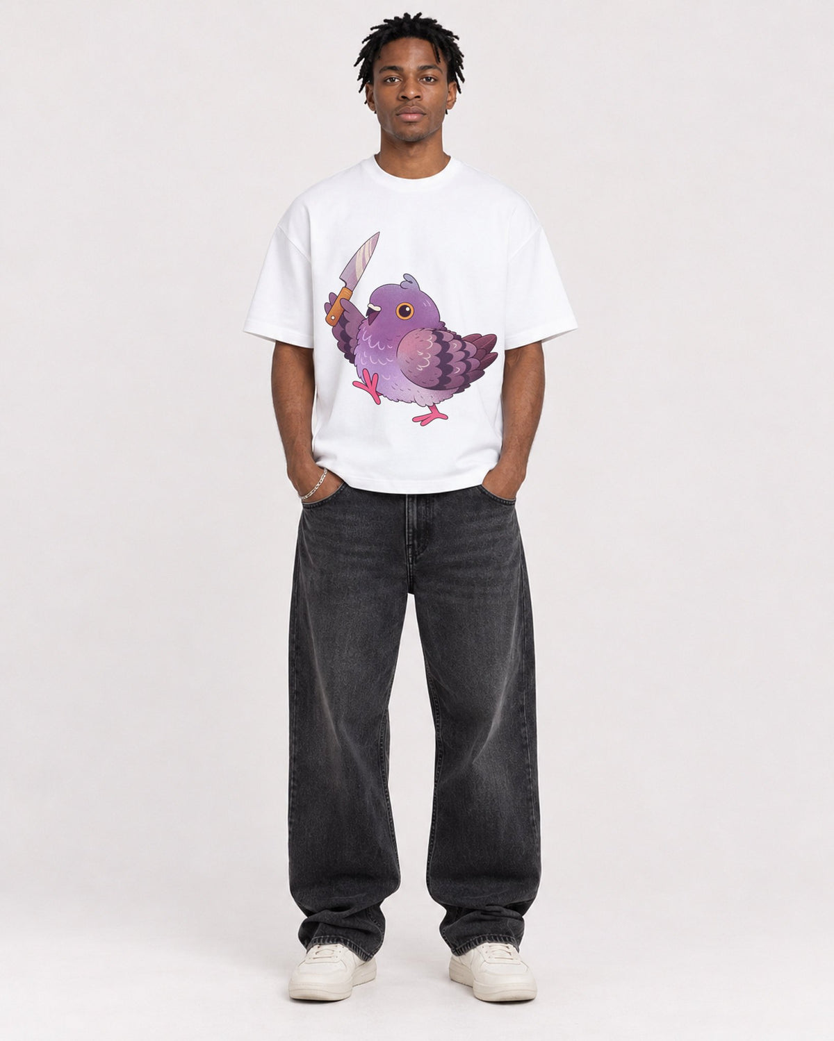 Mockup Boxy Heavyweight Tee White male full-body 05