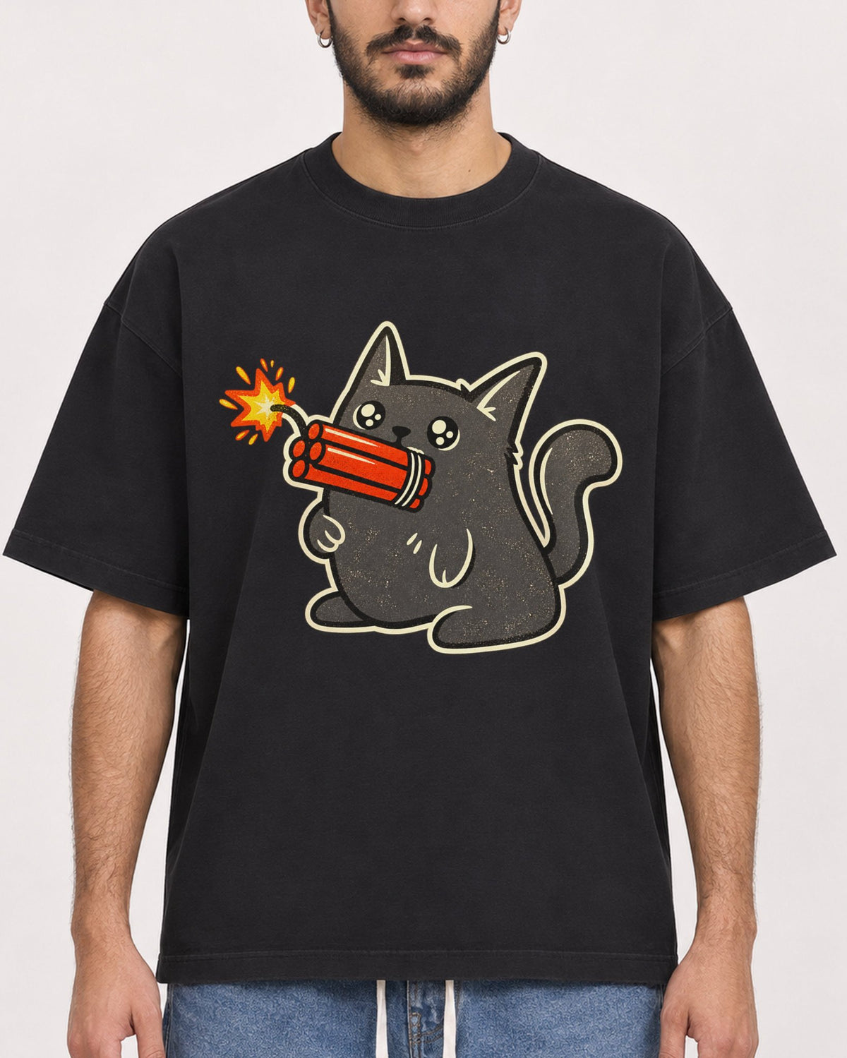 Mockup Boxy Heavyweight Tee Black male close-up 07