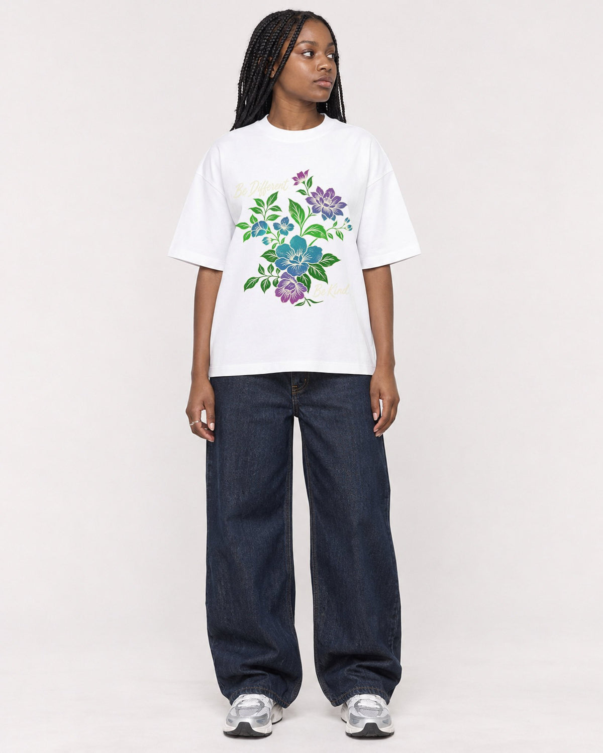 Mockup Boxy Heavyweight Tee White female full-body 04