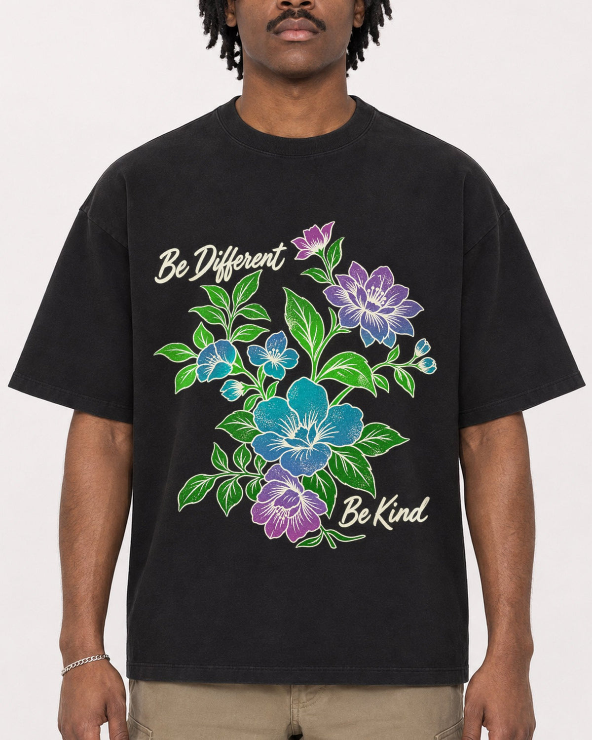 Mockup Boxy Heavyweight Tee Black male close-up 04