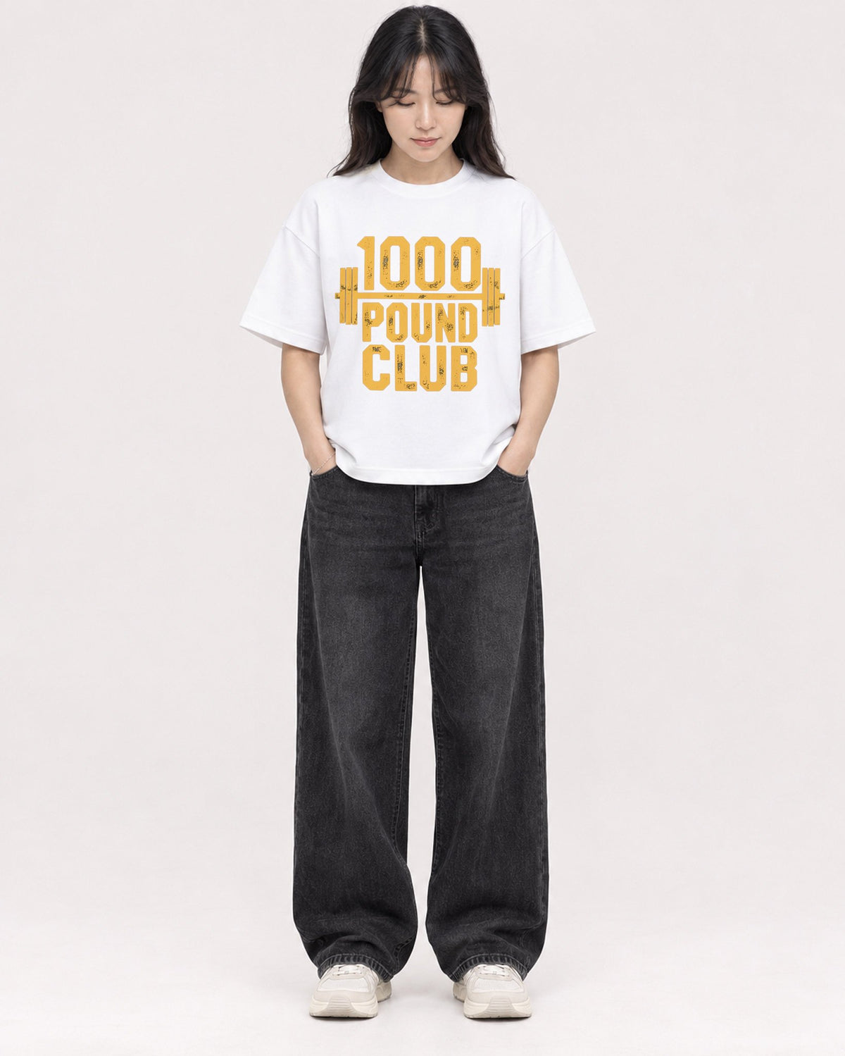 Mockup Boxy Heavyweight Tee White female full-body 13