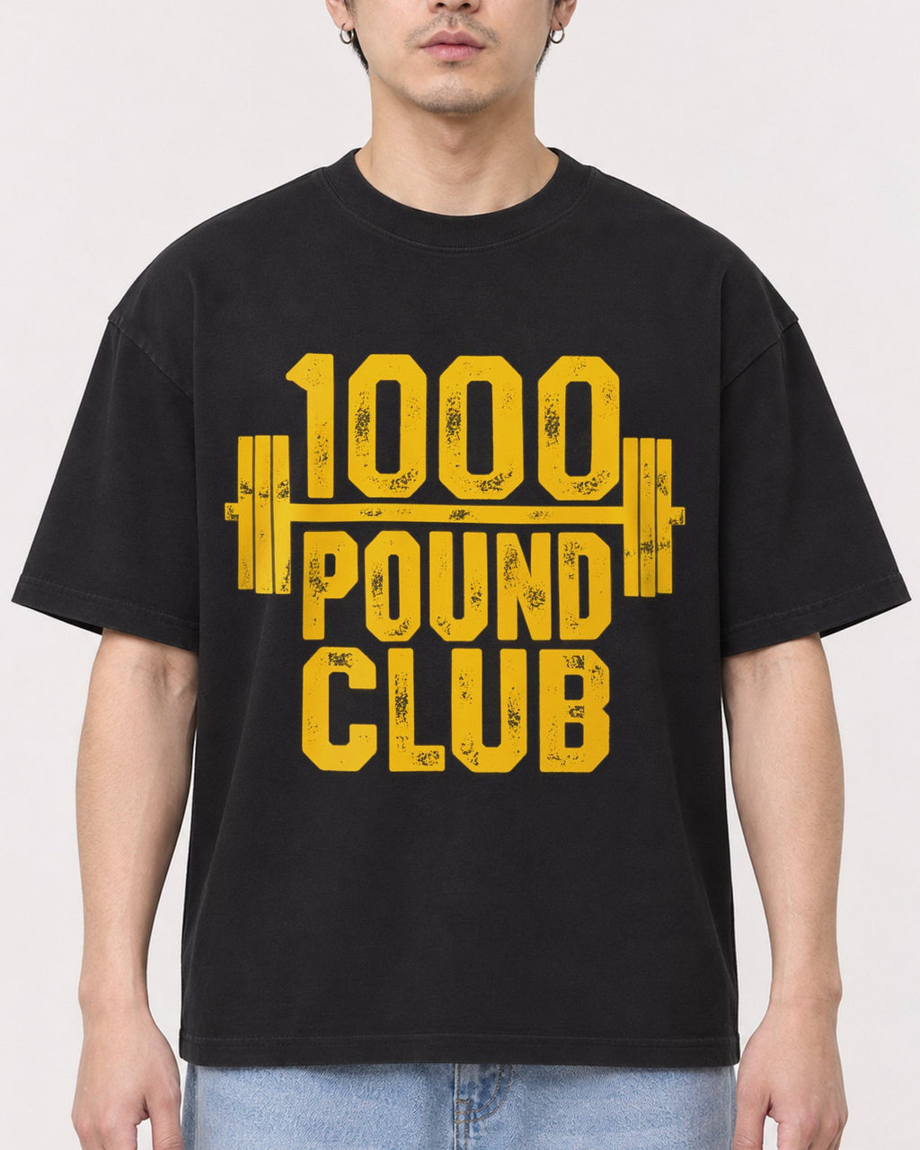 Mockup Boxy Heavyweight Tee Black male close-up 13