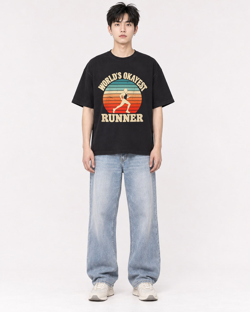 Mockup Boxy Heavyweight Tee Black male full-body 01