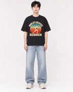 Mockup Boxy Heavyweight Tee Black male full-body 01