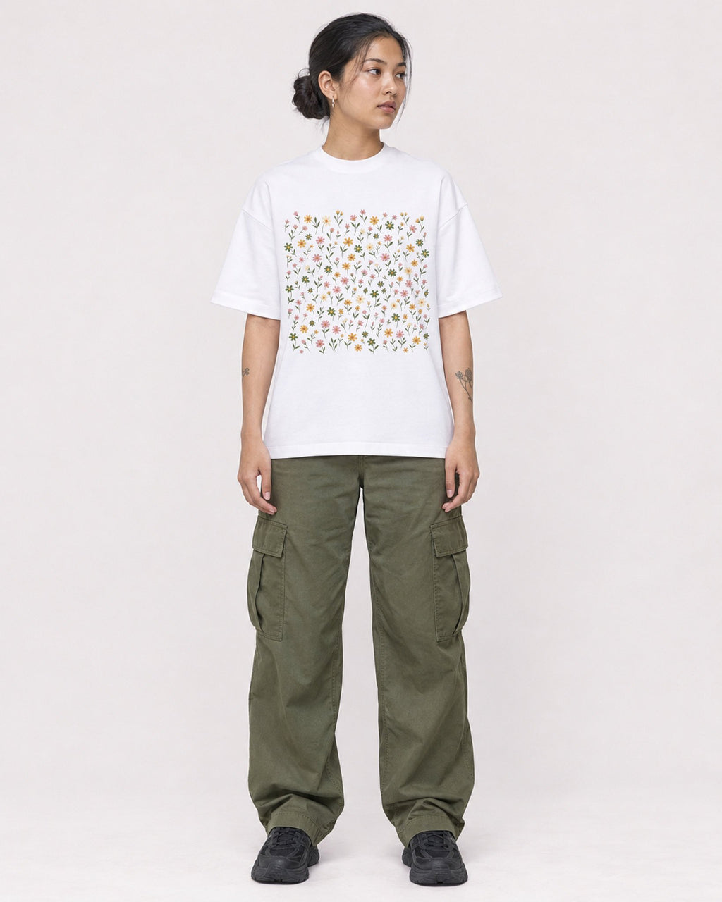 Mockup Boxy Heavyweight Tee White female full-body 12