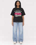 Mockup Boxy Heavyweight Tee Black female full-body 15