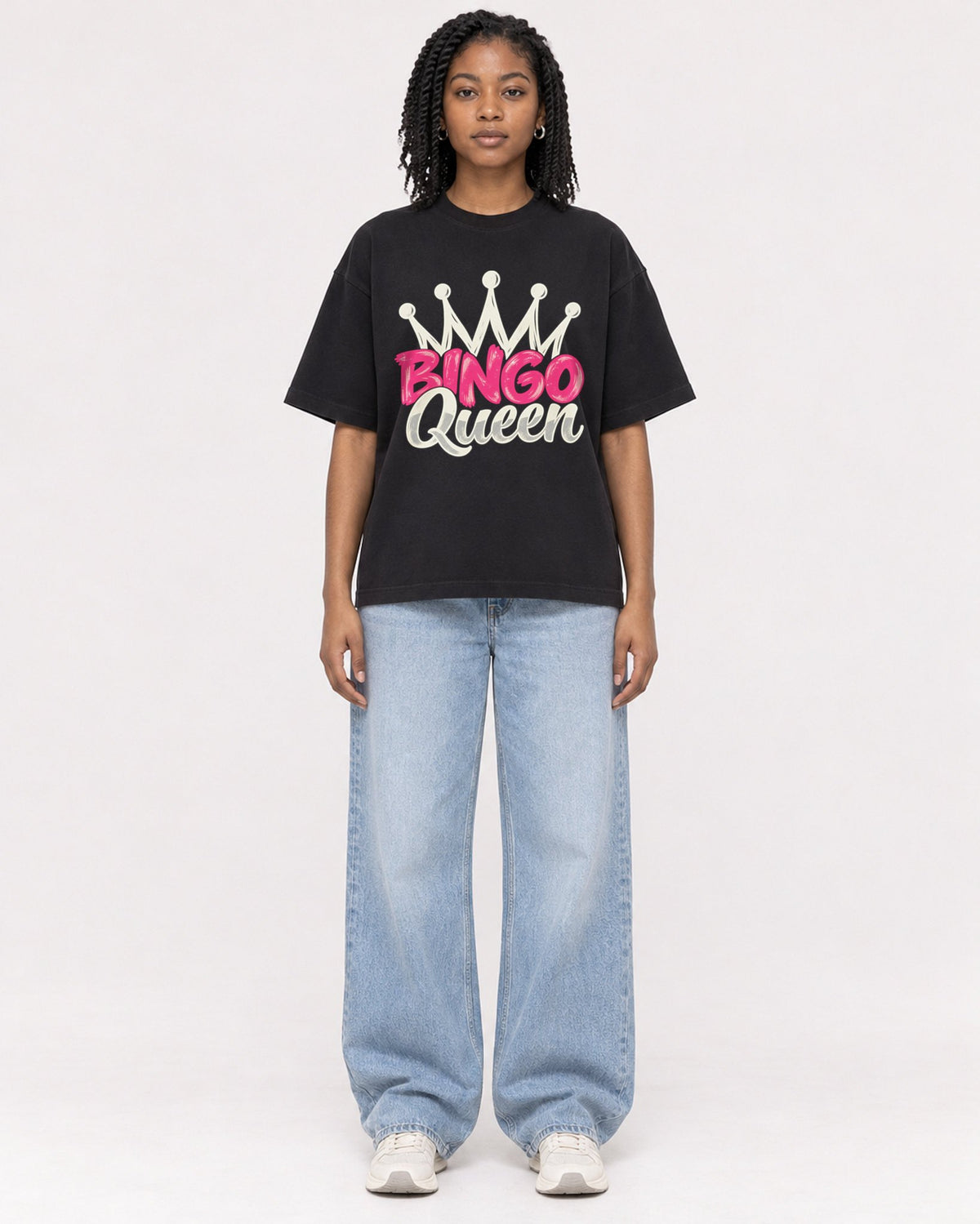 Mockup Boxy Heavyweight Tee Black female full-body 15