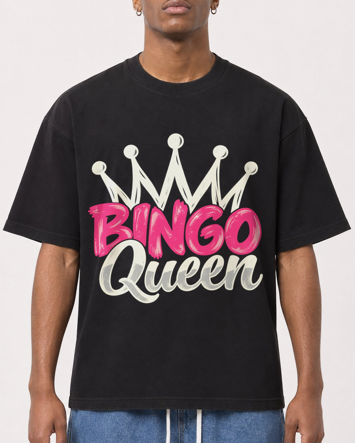 Mockup Boxy Heavyweight Tee Black male close-up 15