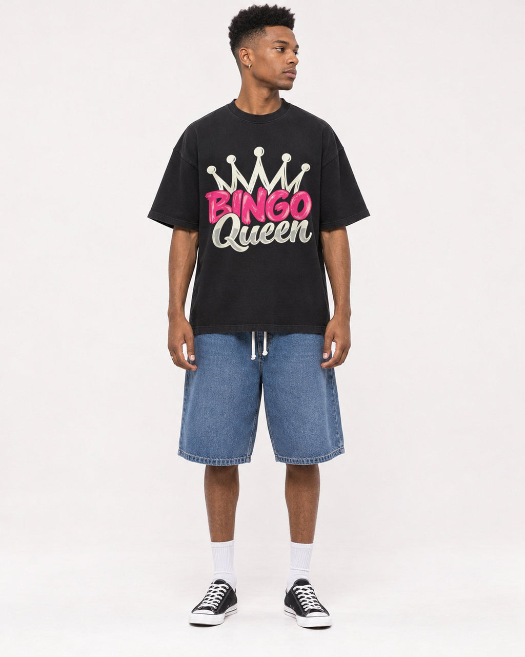 Mockup Boxy Heavyweight Tee Black male full-body 15