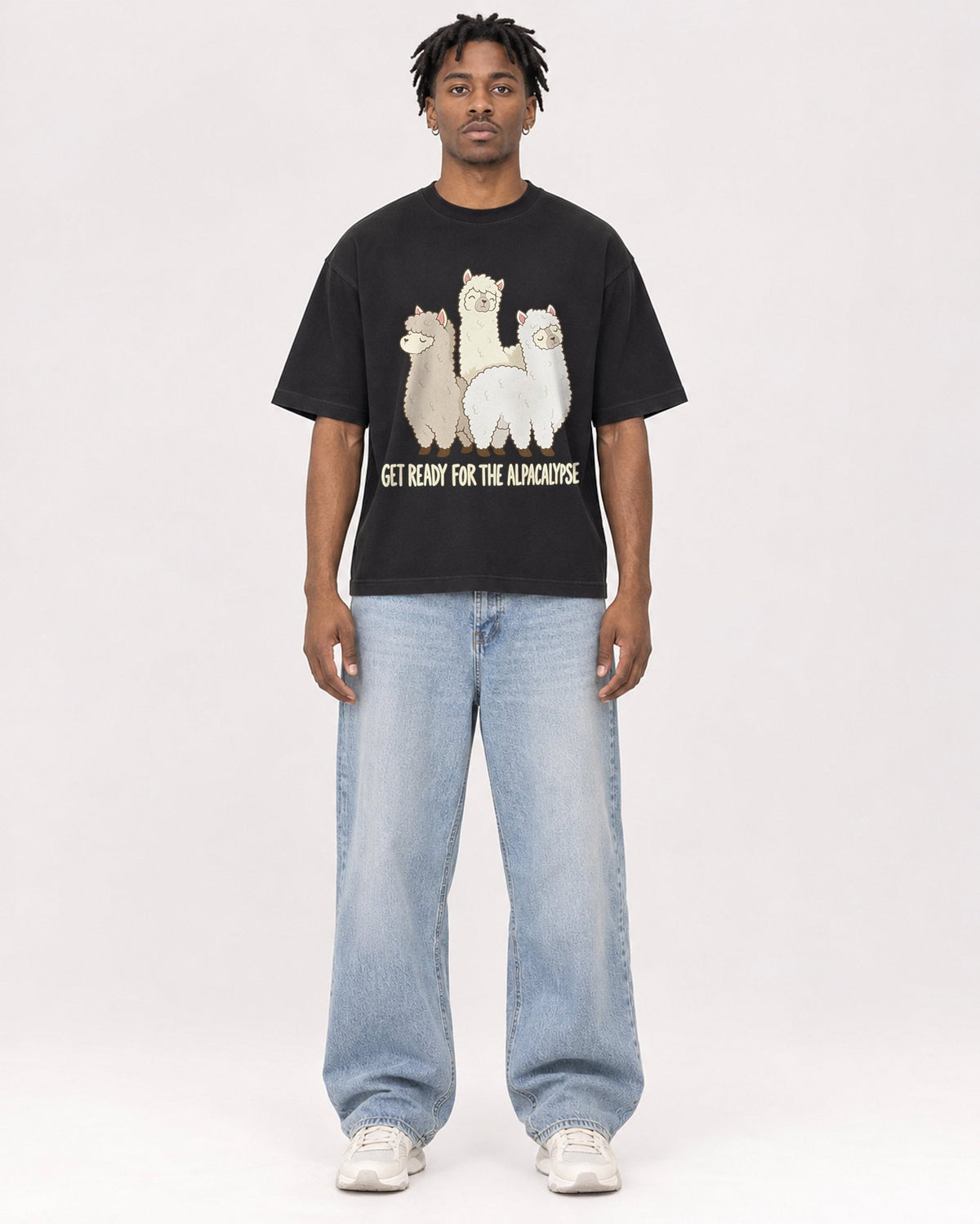Mockup Boxy Heavyweight Tee Black male full-body 05