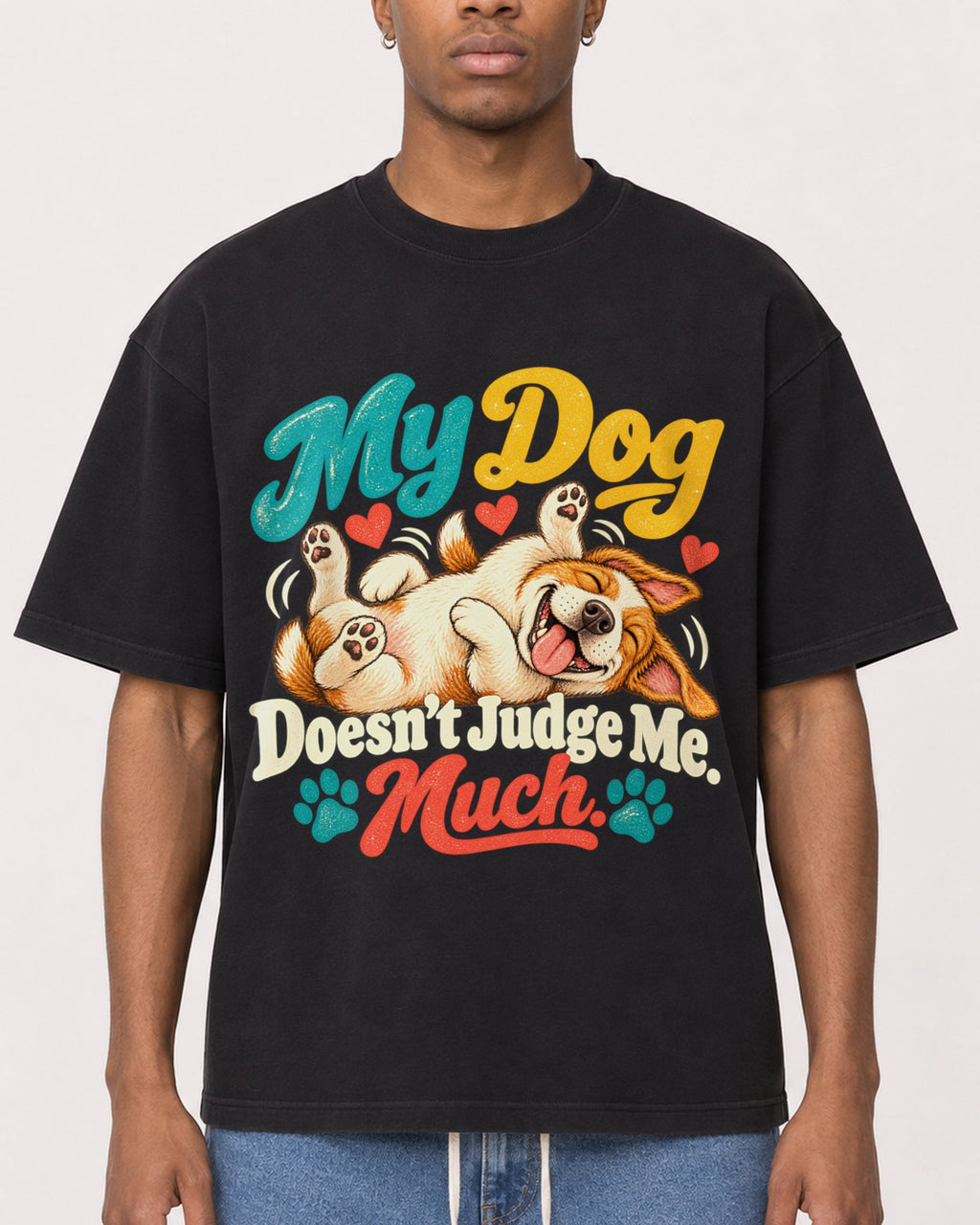 Mockup Boxy Heavyweight Tee Black male close-up 35