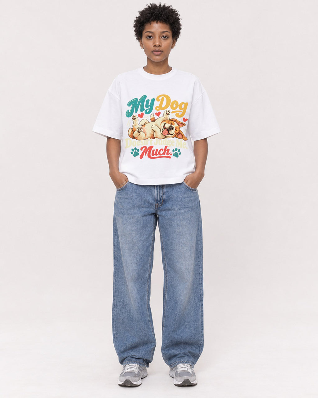 Mockup Boxy Heavyweight Tee White female full-body 35