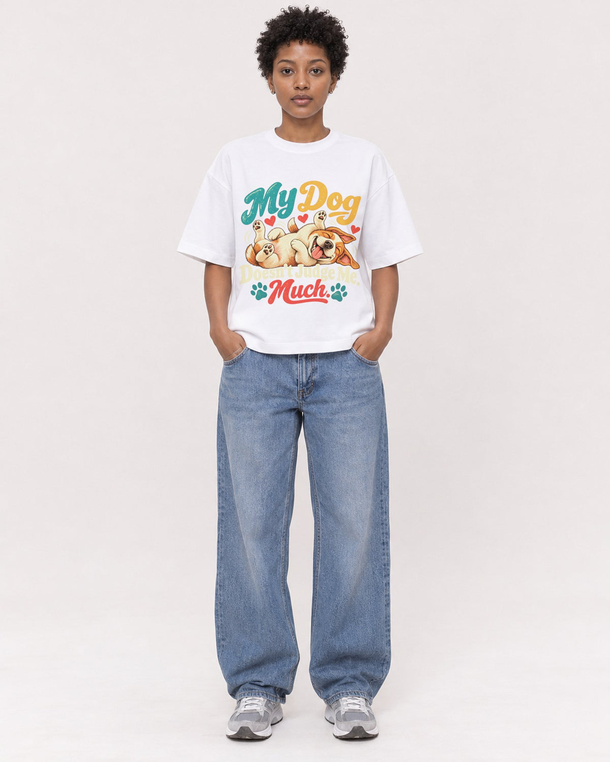 Mockup Boxy Heavyweight Tee White female full-body 35