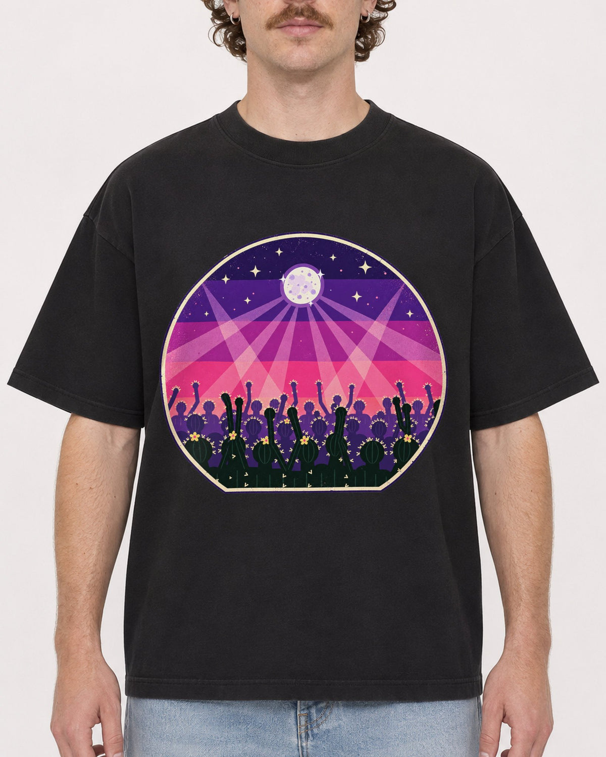 Mockup Boxy Heavyweight Tee Black male close-up 09