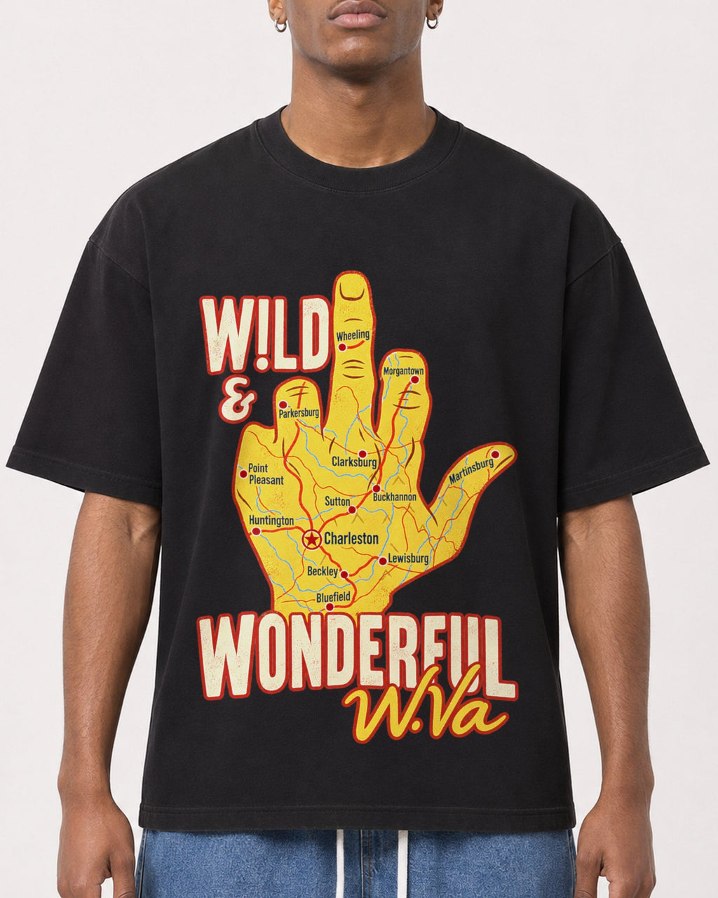 Mockup Boxy Heavyweight Tee Black male close-up 15