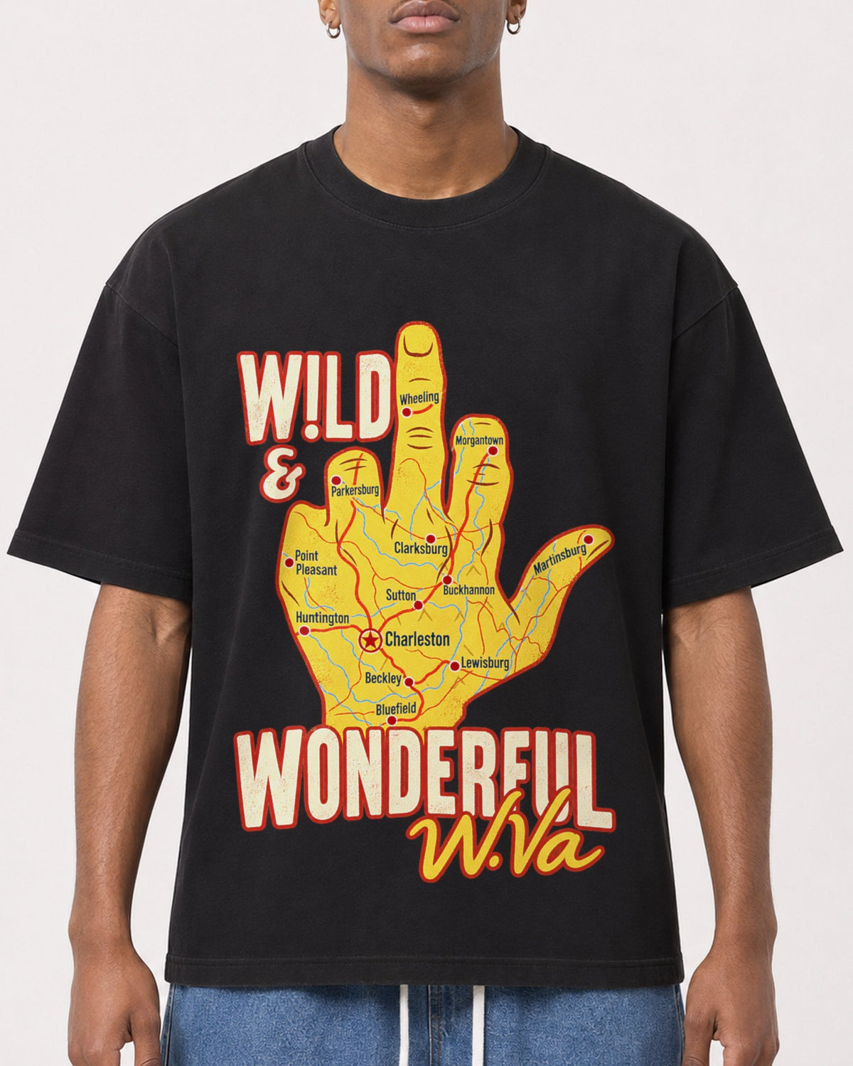 Mockup Boxy Heavyweight Tee Black male close-up 15