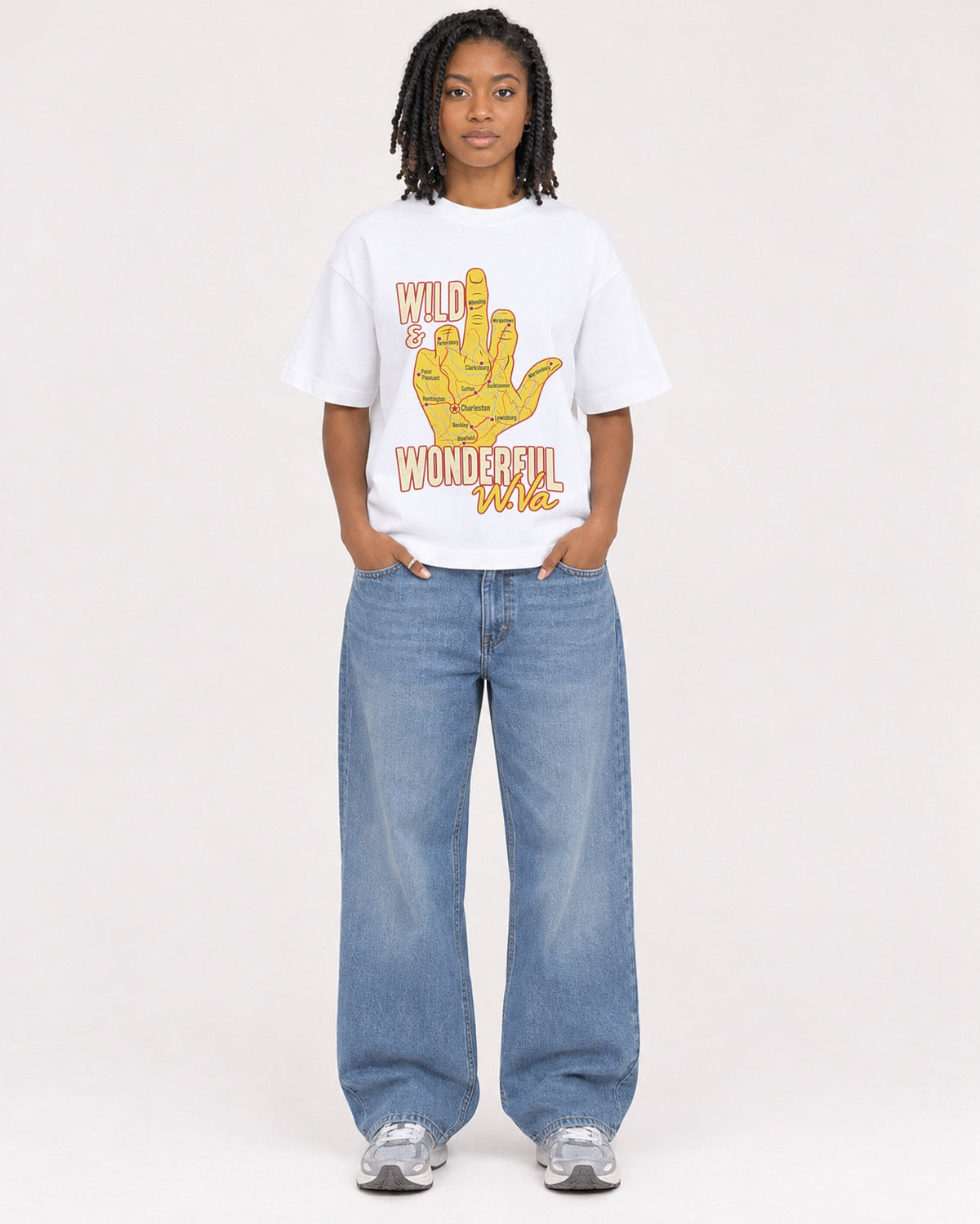 Mockup Boxy Heavyweight Tee White female full-body 15