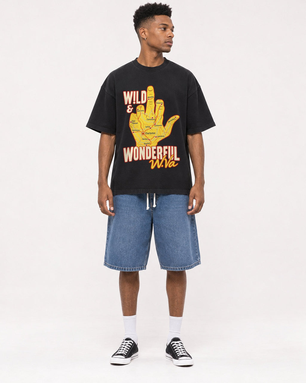 Mockup Boxy Heavyweight Tee Black male full-body 15