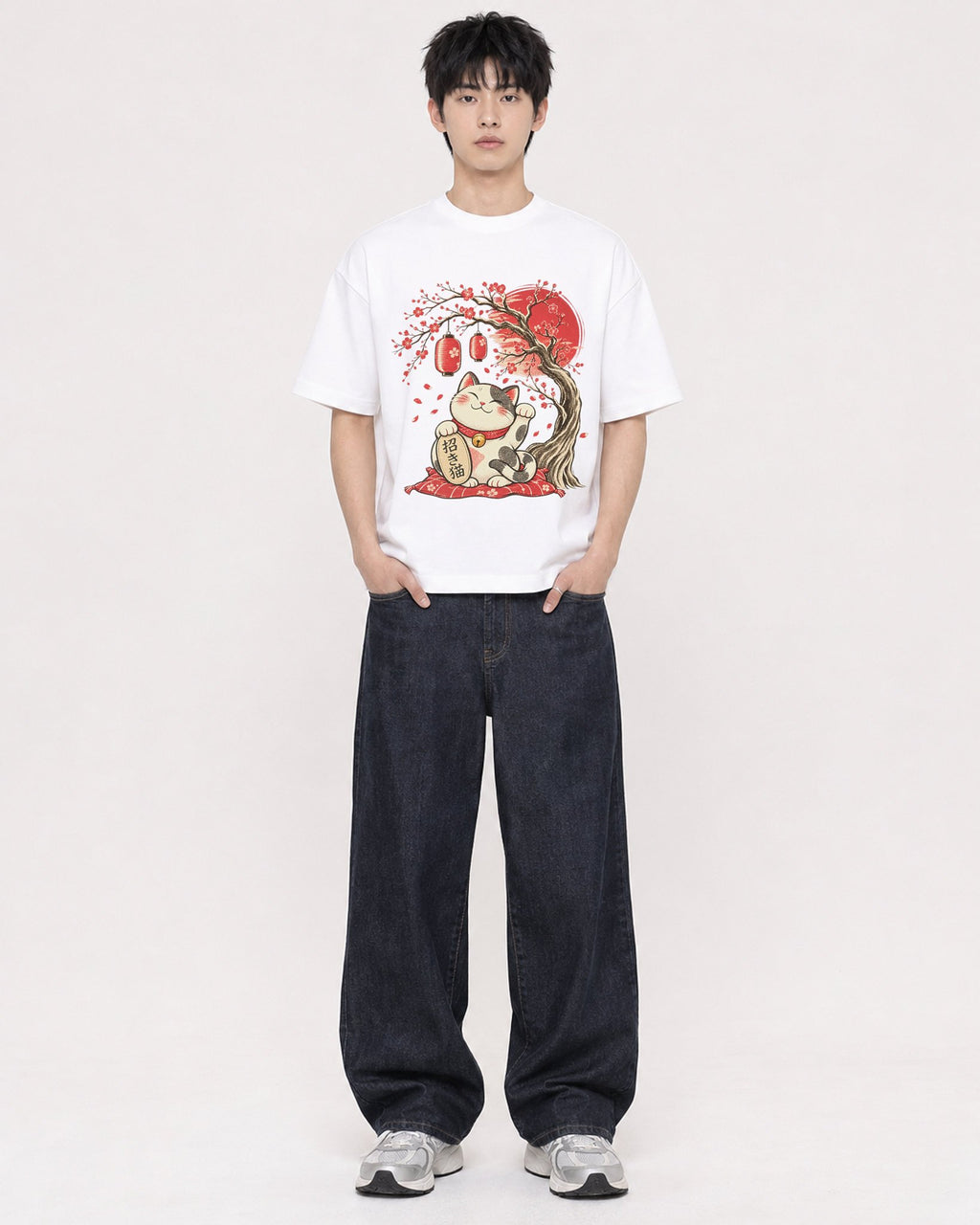 Mockup Boxy Heavyweight Tee White male full-body 01
