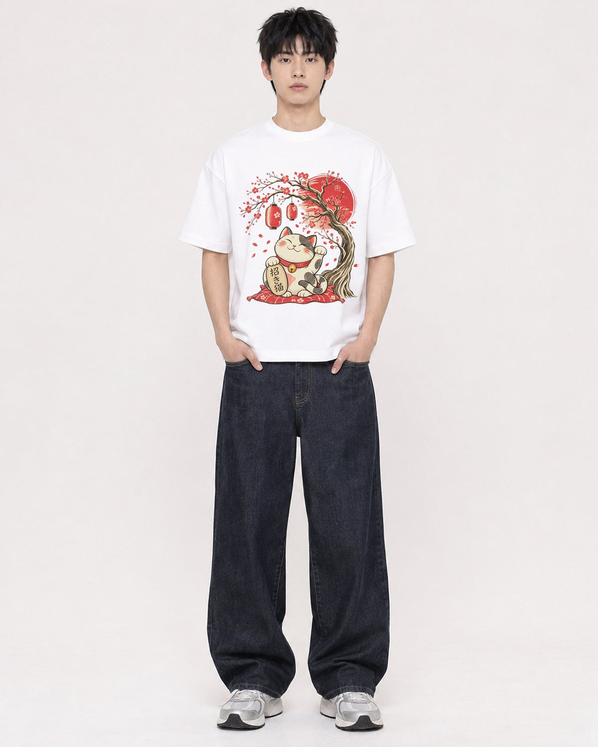 Mockup Boxy Heavyweight Tee White male full-body 01