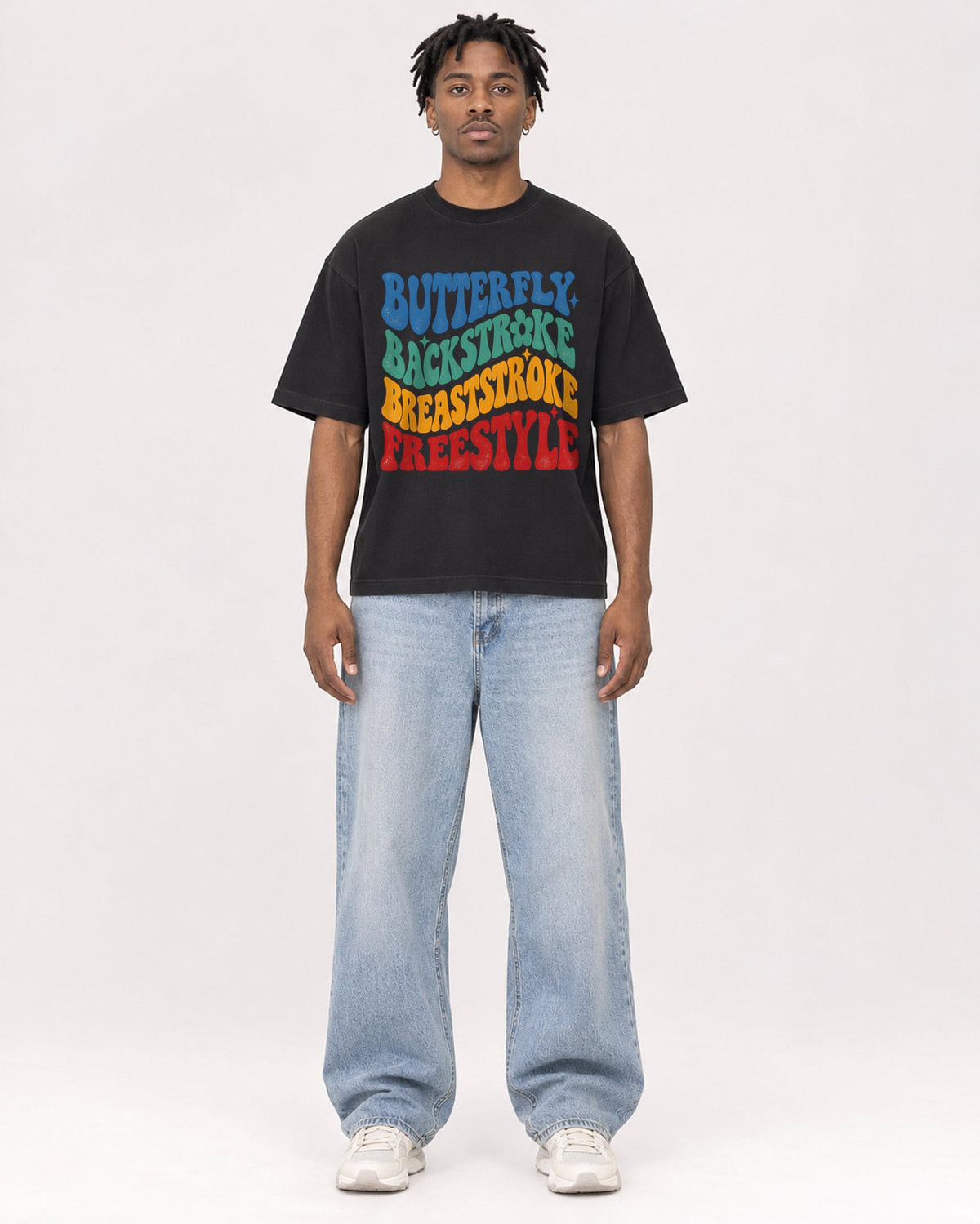 Mockup Boxy Heavyweight Tee Black male full-body 05