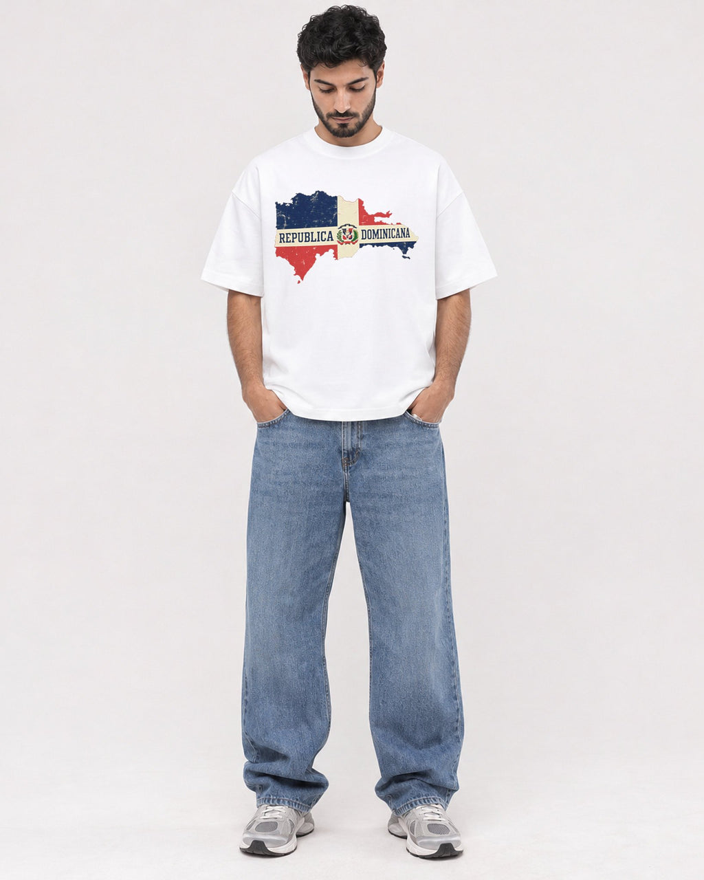 Mockup Boxy Heavyweight Tee White male full-body 07