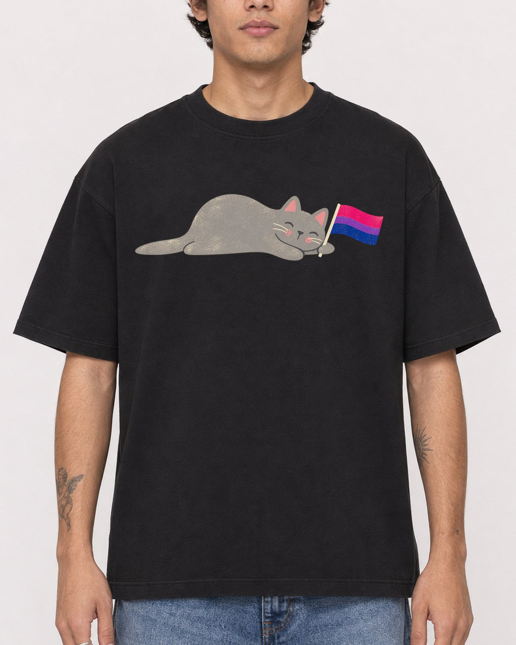 Mockup Boxy Heavyweight Tee Black male close-up 06