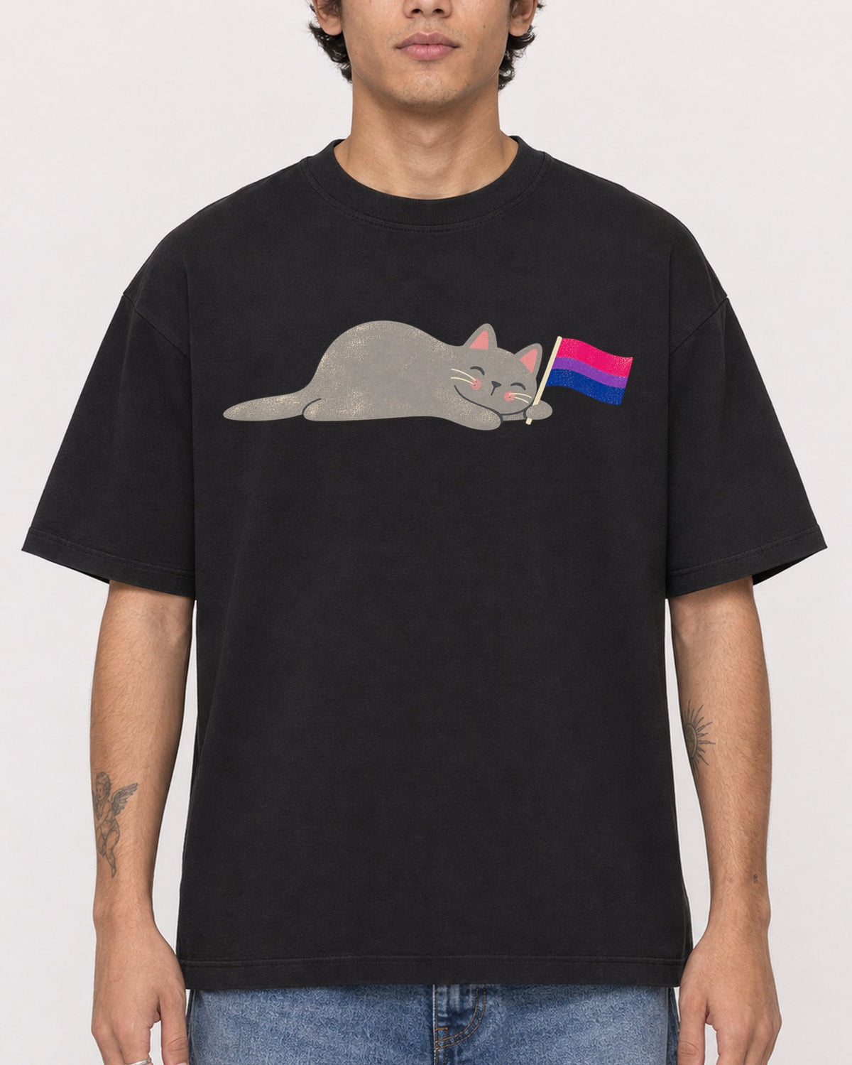 Mockup Boxy Heavyweight Tee Black male close-up 06