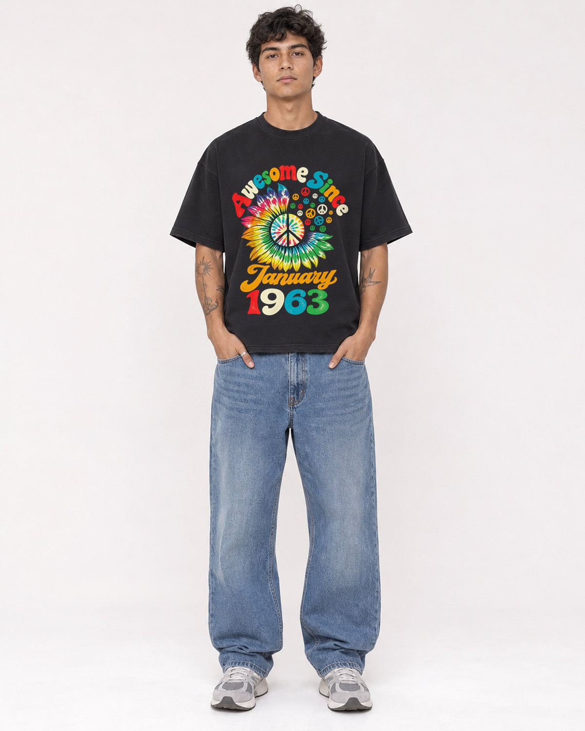 Mockup Boxy Heavyweight Tee Black male full-body 06