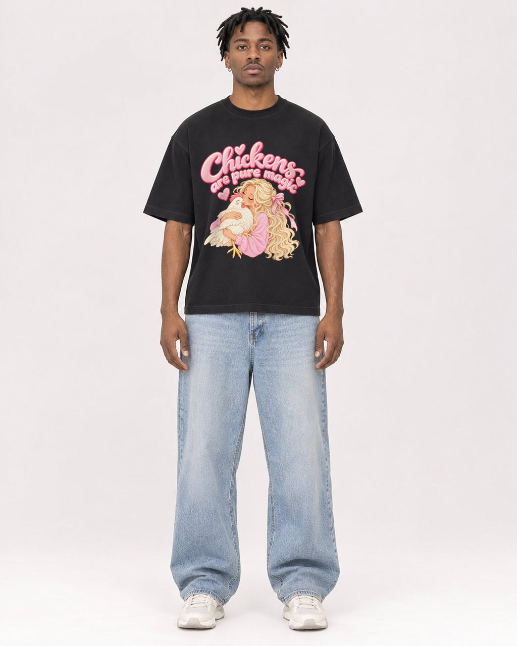 Mockup Boxy Heavyweight Tee Black male full-body 05