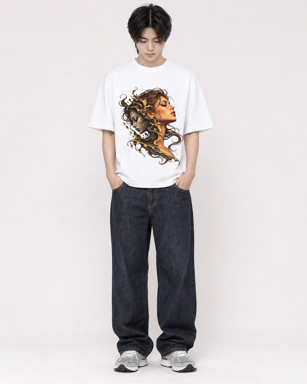 Mockup Boxy Heavyweight Tee White male full-body 11