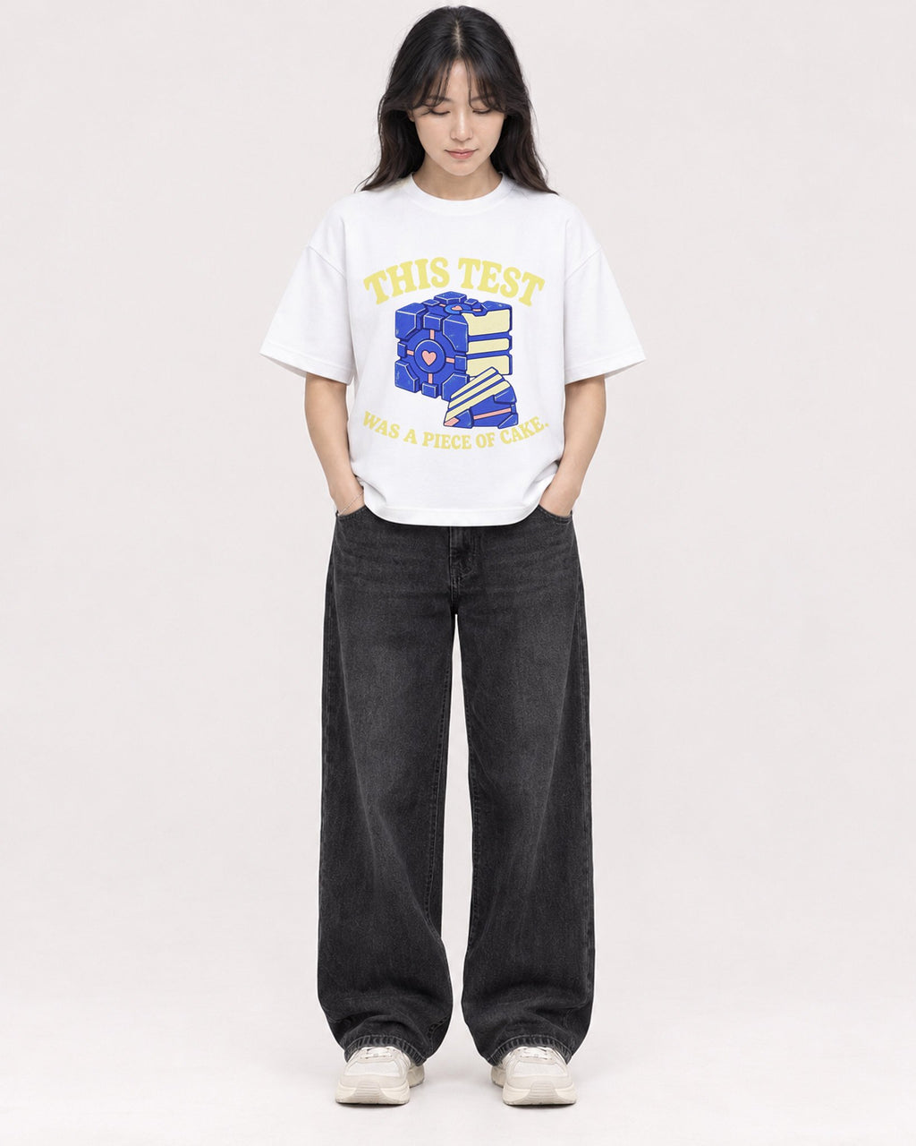 Mockup Boxy Heavyweight Tee White female full-body 13