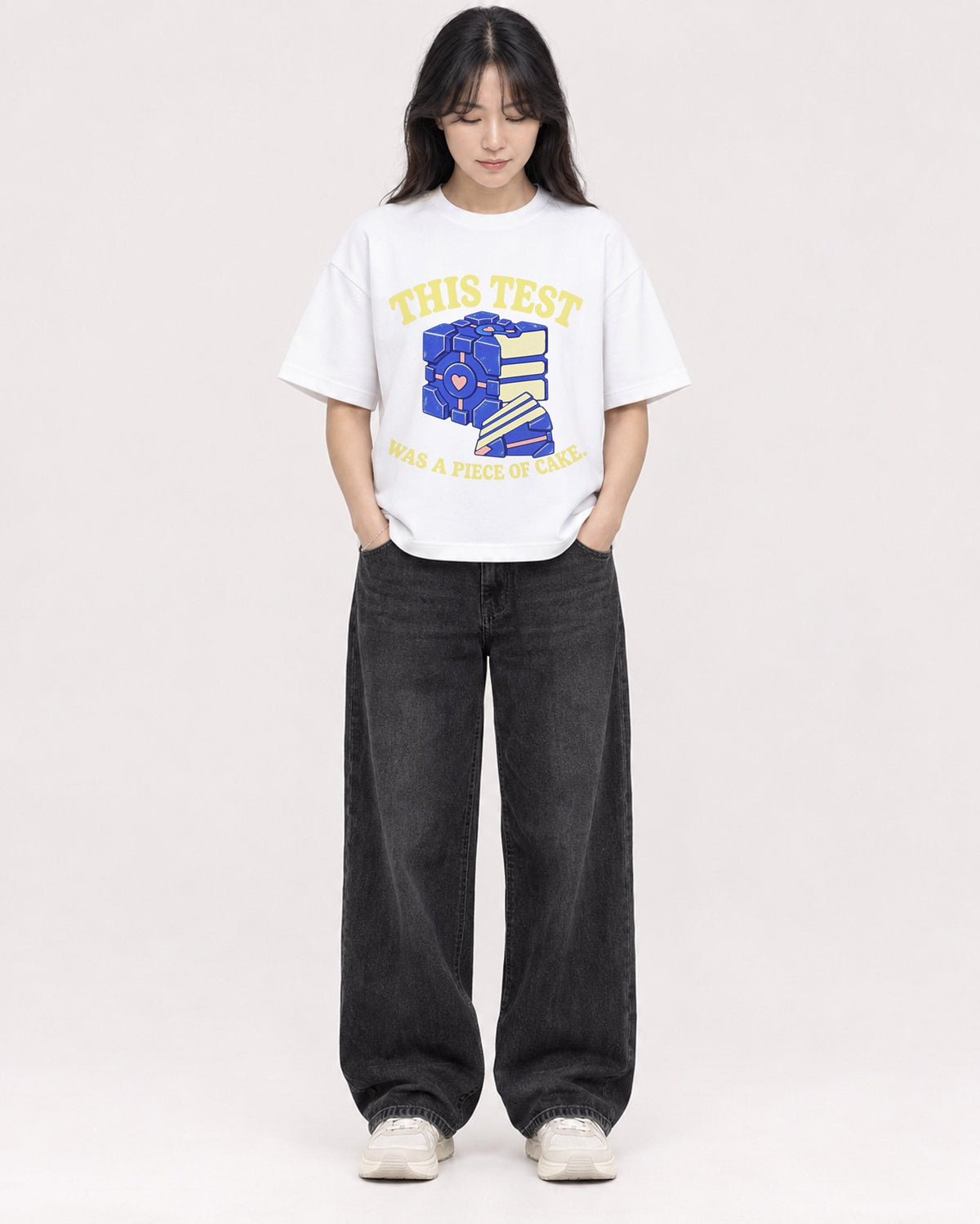 Mockup Boxy Heavyweight Tee White female full-body 13
