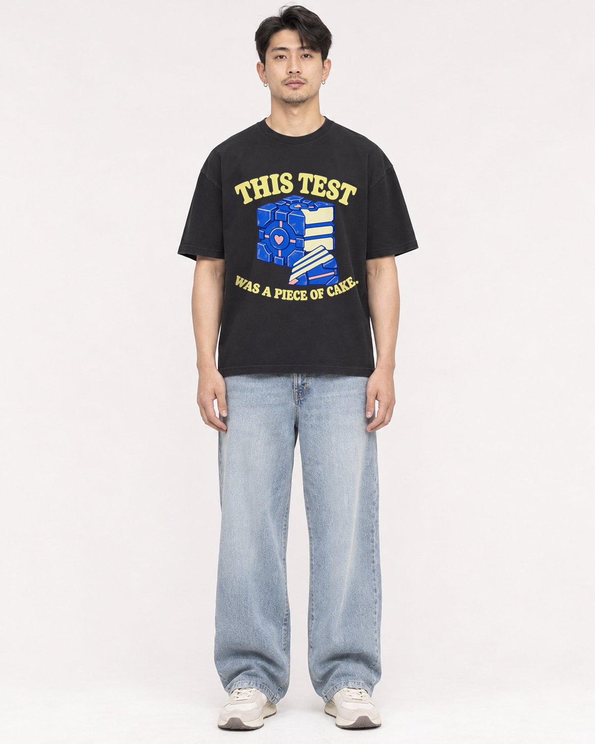 Mockup Boxy Heavyweight Tee Black male full-body 13