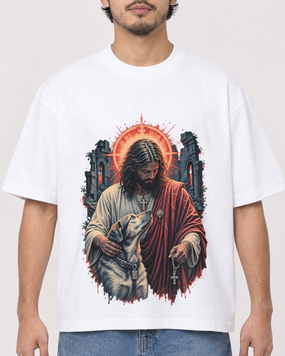Mockup Boxy Heavyweight Tee White male close-up 02