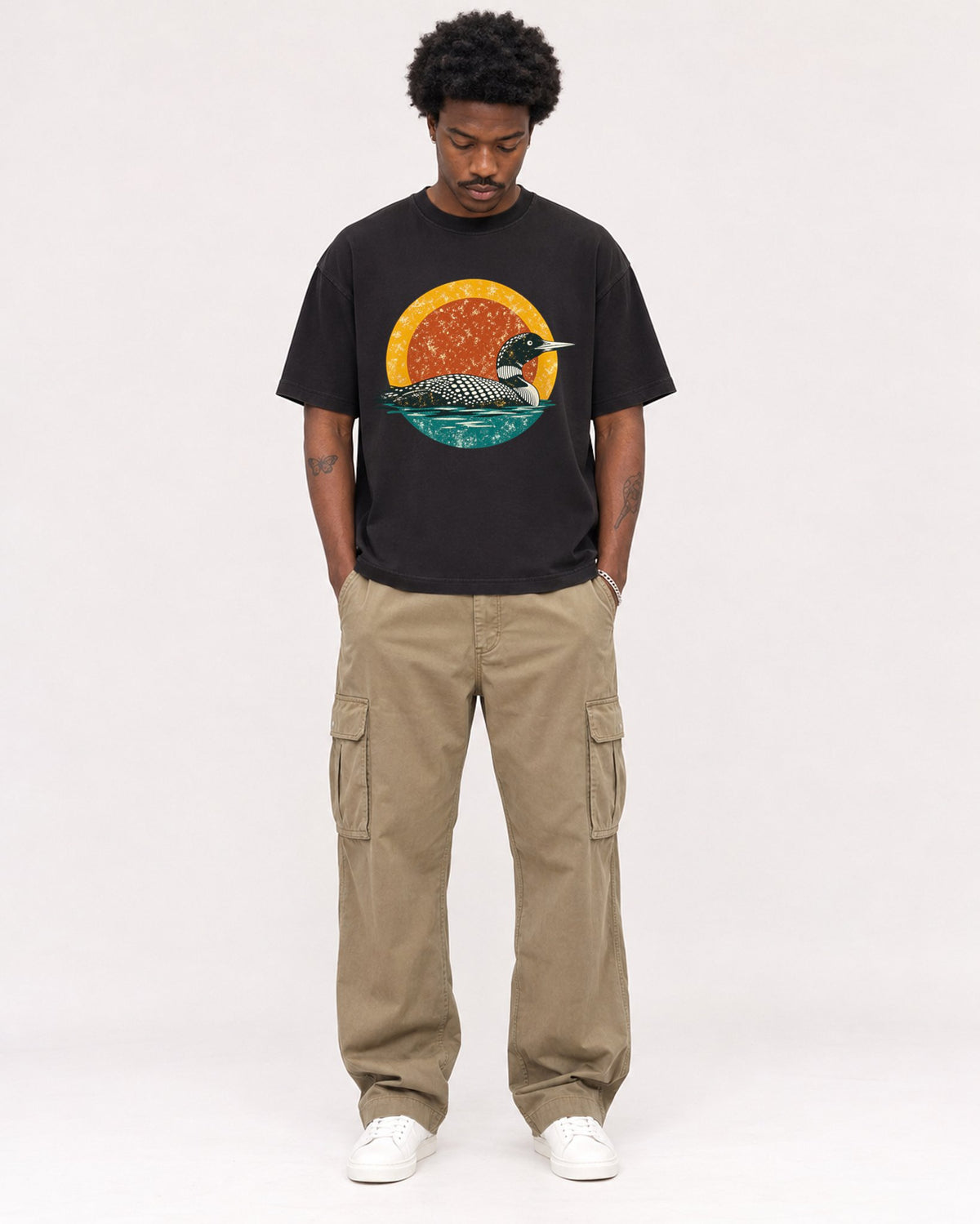 Mockup Boxy Heavyweight Tee Black male full-body 24