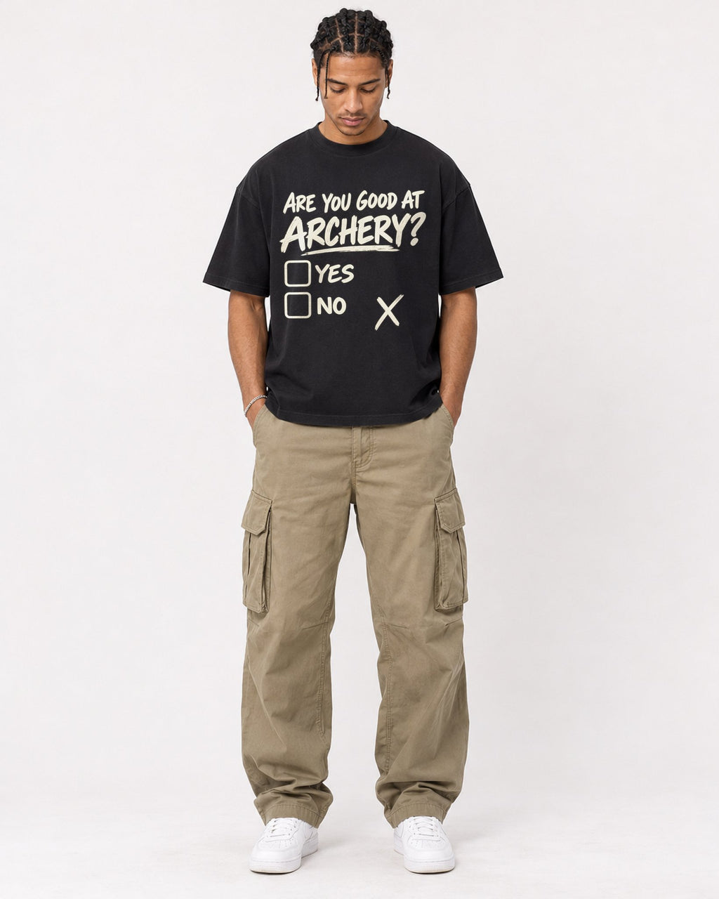 Mockup Boxy Heavyweight Tee Black male full-body 40