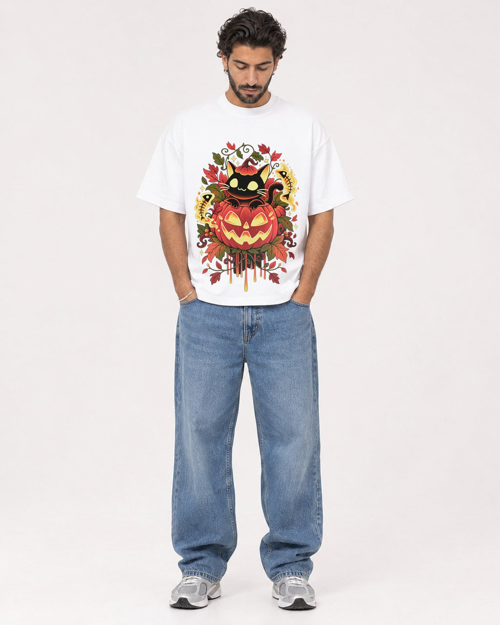 Mockup Boxy Heavyweight Tee White male full-body 47